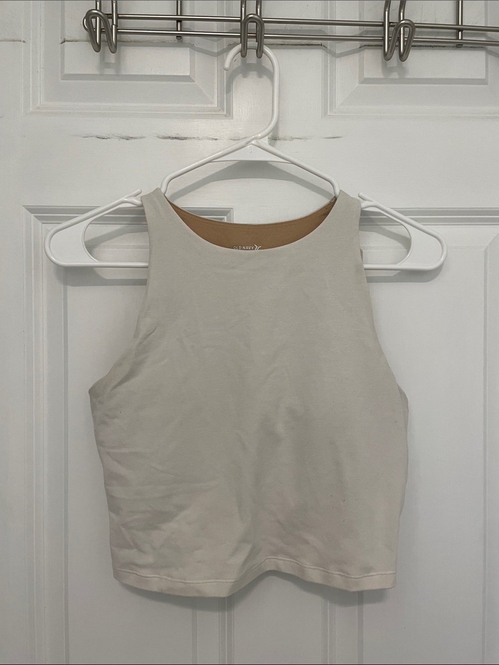 Old Navy Sleeveless High-Neck Crop Top in Light Beige